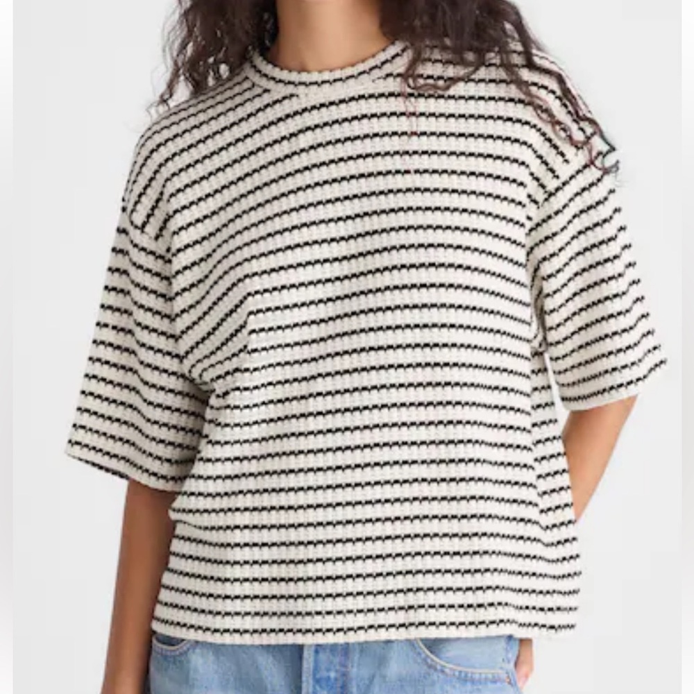 Madewell Boxy crop Tee Striped Short-Sleeve Knit Top - Cream/Black size XXS New